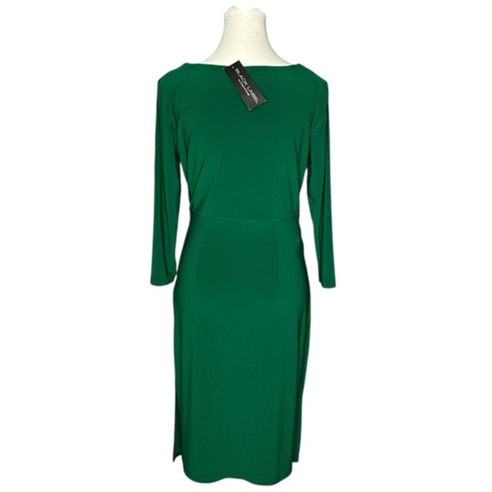 Black Label by Evan Picone NWT Emerald Green Ruched Sheath Dress 3/4 Sleeve 6 - Picture 4 of 15